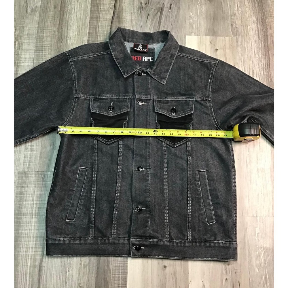 Red Ape Mens Black Denim Embroidered Jacket and Jeans 36x32 L Streetwear Hip Hop - Picture 14 of 16